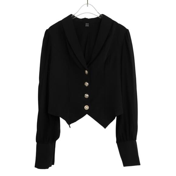 Shein Black Chiquease Contrast Mesh Bishop Sleeve Shawl Collar Blazer Large - Picture 4 of 9